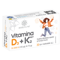 Vitamina D3 5000 UI+ K2, 30 comprimate masticabile, BioSunLine