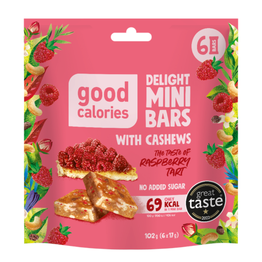 Mini batoane de caju cu zmeura, 102 g, Good Calories