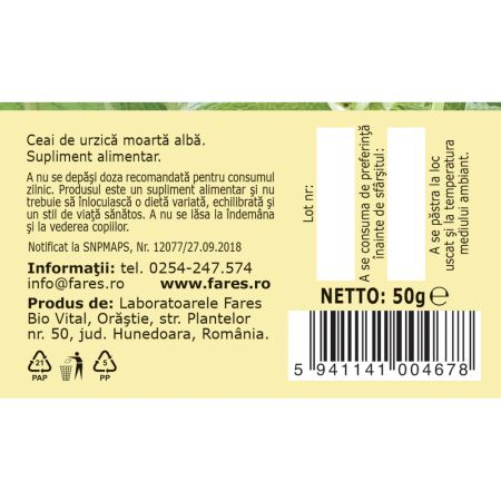 Ceai de urzica moarta alba, 50g, Fares 720786