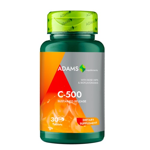 Vitamina C-500 mg cu macese, 30 tablete, Adams Supliments