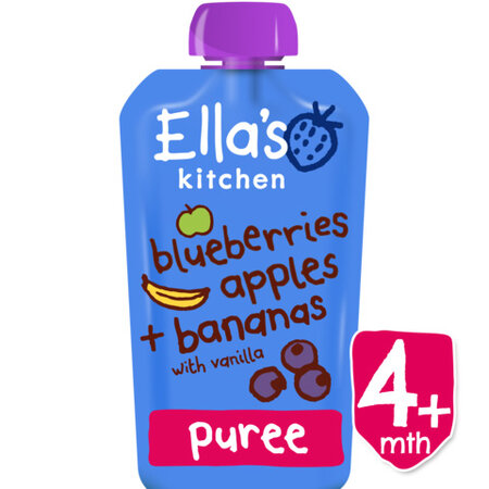 Piure Bio cu afine, mere, banane si vanilie, 120 g, Ella's Kitchen