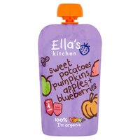 Piure Bio cu cartofi dulci, dovleac, mere si afine, + 4 luni, 120 g, Ella's Kitchen