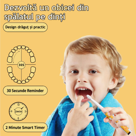 Periuta de dinti electrica pentru copii + 4 capete de rezerva J20C, Galben, JTF 677956
