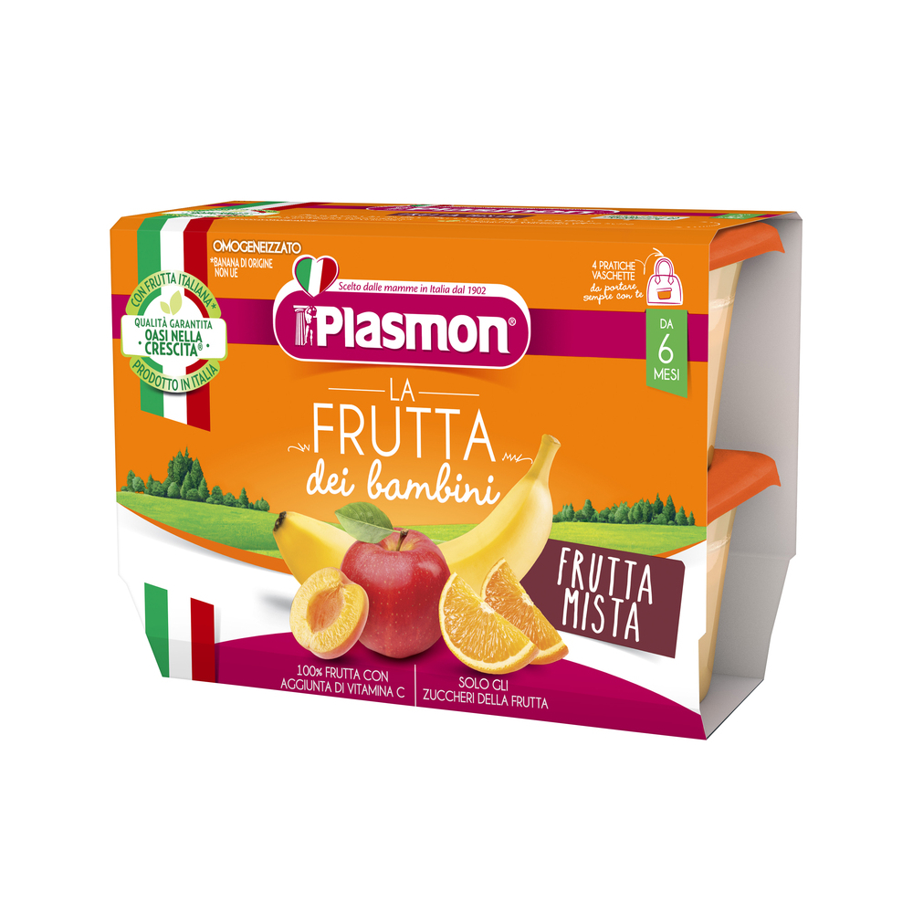 Mix de fructe banane, mar, caisa, portocala, +6 luni, 4 x 100g, Plasmon