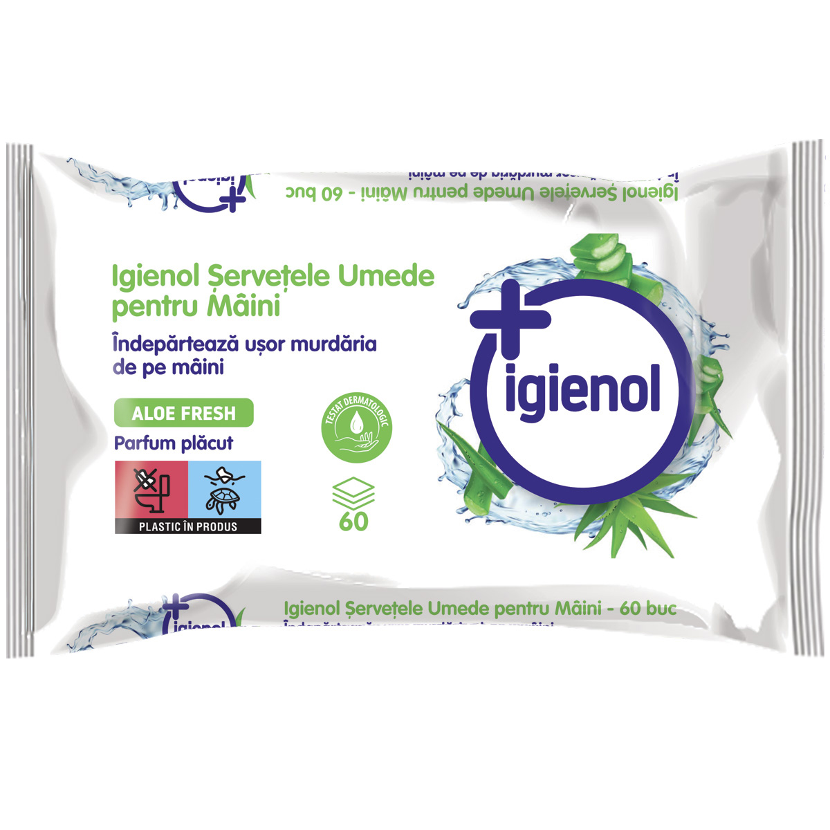 Servetele umede pentru maini, 60 bucati, Aloe Vera, Igienol