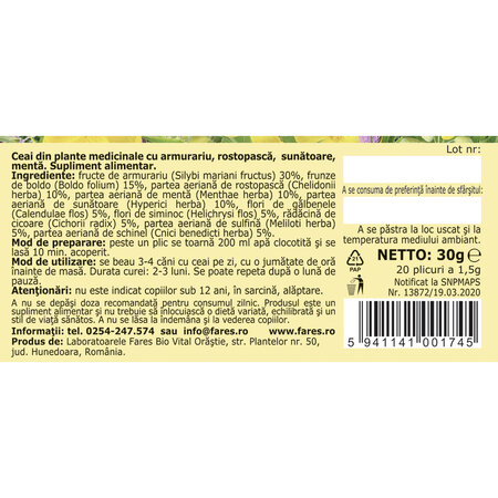 Ceai Hepatocol D43, 20 plicuri, Fares 677130