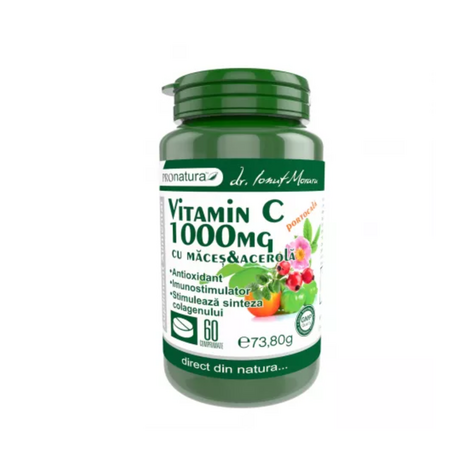 Vitamina C 1000mg cu portocala, macese si acerola, 60 capsule, Pro Natura