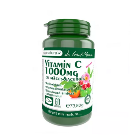 Vitamina C 1000mg cu zmeura, macese si acerola, 60 capsule, Pro Natura