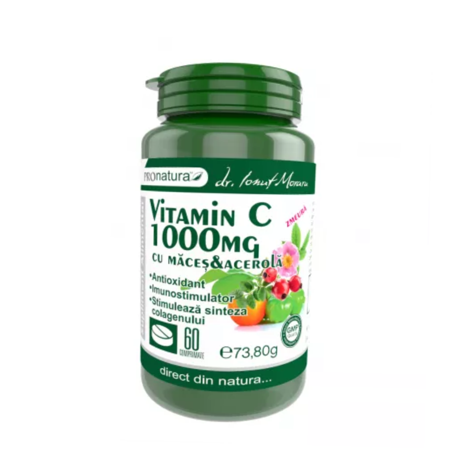 Vitamina C cu zmeura, macese si acerola, 1000mg, 60 comprimate, Pro Natura