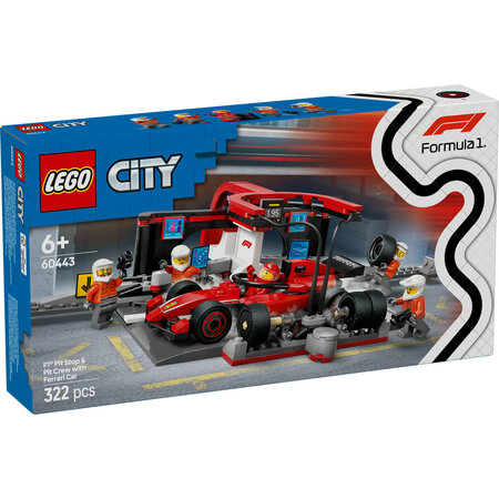 Boxa si mecanici F1 cu masina Ferrari City, 60443, + 6 ani, Lego