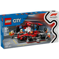 Boxa si mecanici F1 cu masina Ferrari City, 60443, + 6 ani, Lego
