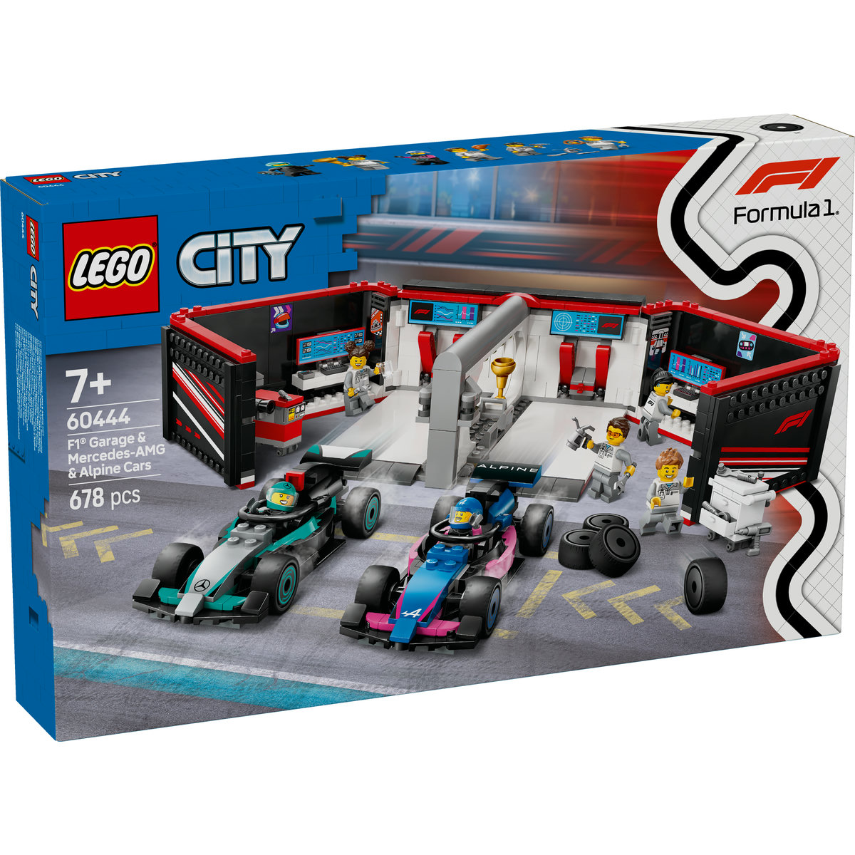 Garaj F1 si masini Mercedes AMG si Alpine, 60444, + 7 ani, Lego