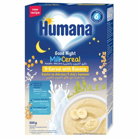 Cereale integrale cu lapte si banana Noapte buna, 6 luni+, 200 g, Humana 678081
