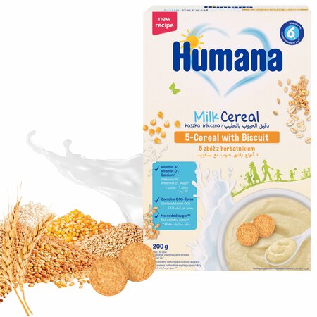 Cereale cu lapte si biscuiti, 6 luni+, 200 g, Humana 678117