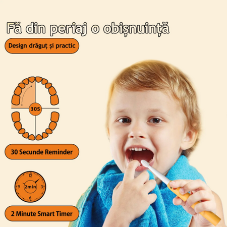 Periuta de dinti electrica pentru copii+ 4 capete de rezerva J20C, Portocaliu, JTF 678201