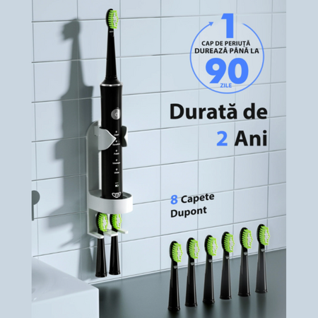Periuta de dinti electrica pentru adulti+ 8 capete de rezerva J40, Negru, JTF 678277