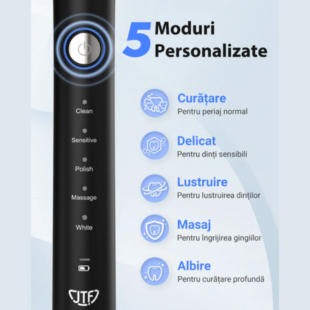 Periuta de dinti electrica pentru adulti+ 8 capete de rezerva J40, Negru, JTF 678276
