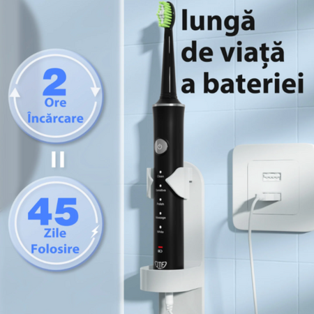 Periuta de dinti electrica pentru adulti+ 8 capete de rezerva J40, Negru, JTF 678278