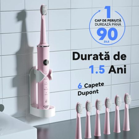 Periuta de dinti electrica pentru adulti+ 6 capete de rezerva J40, Roz, JTF 721866