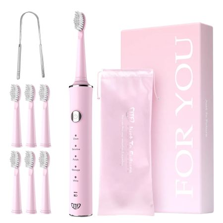 Periuta de dinti electrica pentru adulti+ 6 capete de rezerva J40, Roz, JTF