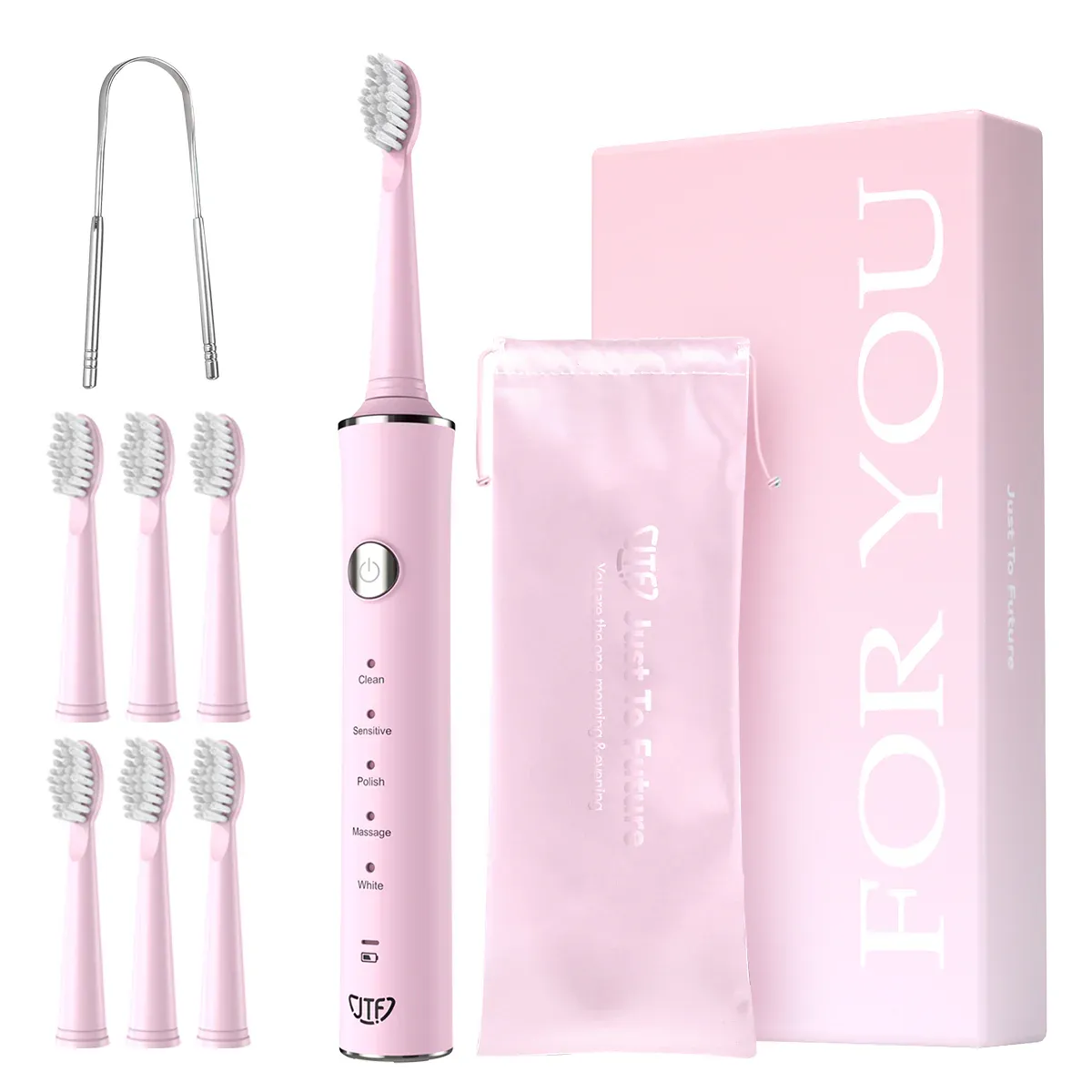 Periuta de dinti electrica pentru adulti+ 6 capete de rezerva J40, Roz, JTF