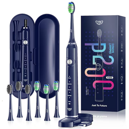 Periuta de dinti electrica + 6 capete de rezerva si cutie de calatorii P200, Albastru, JTF