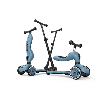 Trotineta 3 in 1 cu sezut pentru copii Highwaykick 1 Push and Go, Steel, 1-5 ani, Scoot and Ride 678518