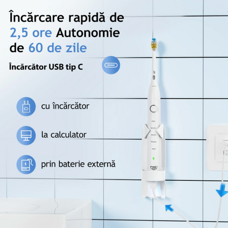 Periuta de dinti electrica + 6 capete de rezerva P100, Alb, JTF 678598
