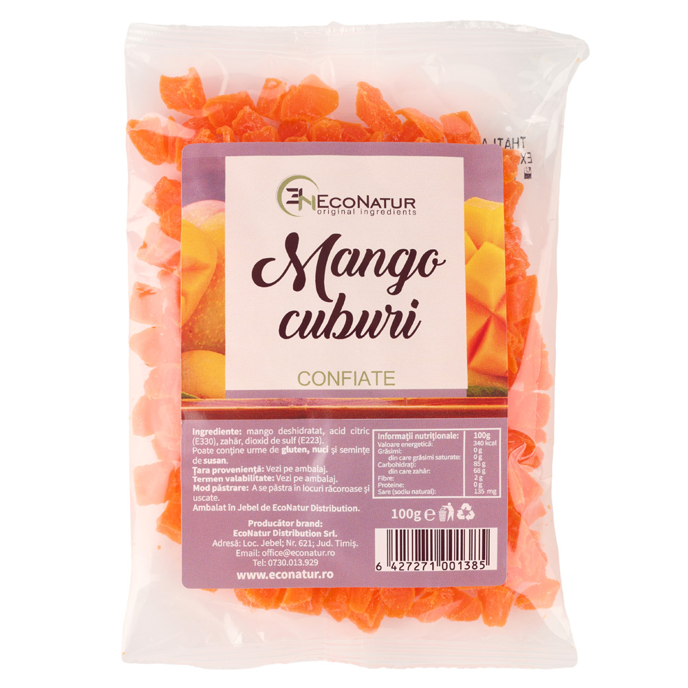 Mango cuburi confiate, 100 g, Econatur