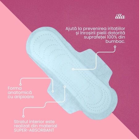 Absorbante de noapte din bumbac, 12 bucati, Illa 683702
