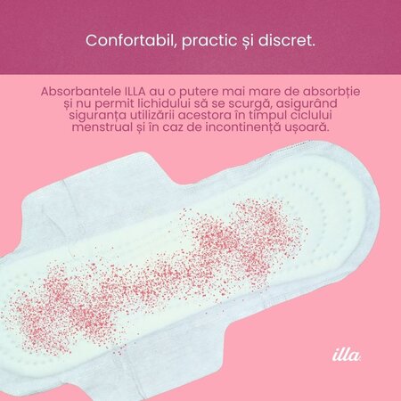 Absorbante de noapte extra din bumbac, 12 bucati, Illa 683721