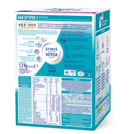 Formula de lapte Nan 3 OptiPro, +12 luni, 1200 g, Nestle 679894