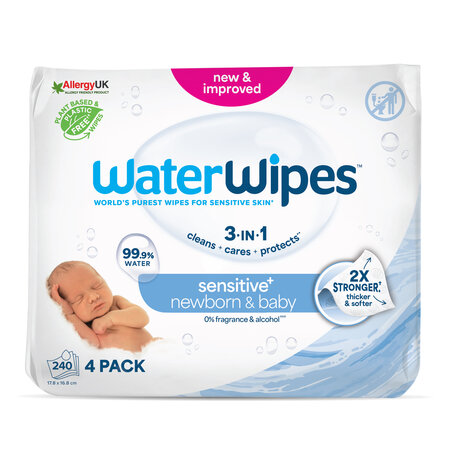 Servetele umede pentru bebelusi fara parfum, 0 luni+, 4x60 bucati, WaterWipes