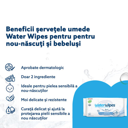 Servetele umede pentru bebelusi fara parfum, 0 luni+, 4x60 bucati, WaterWipes 712436