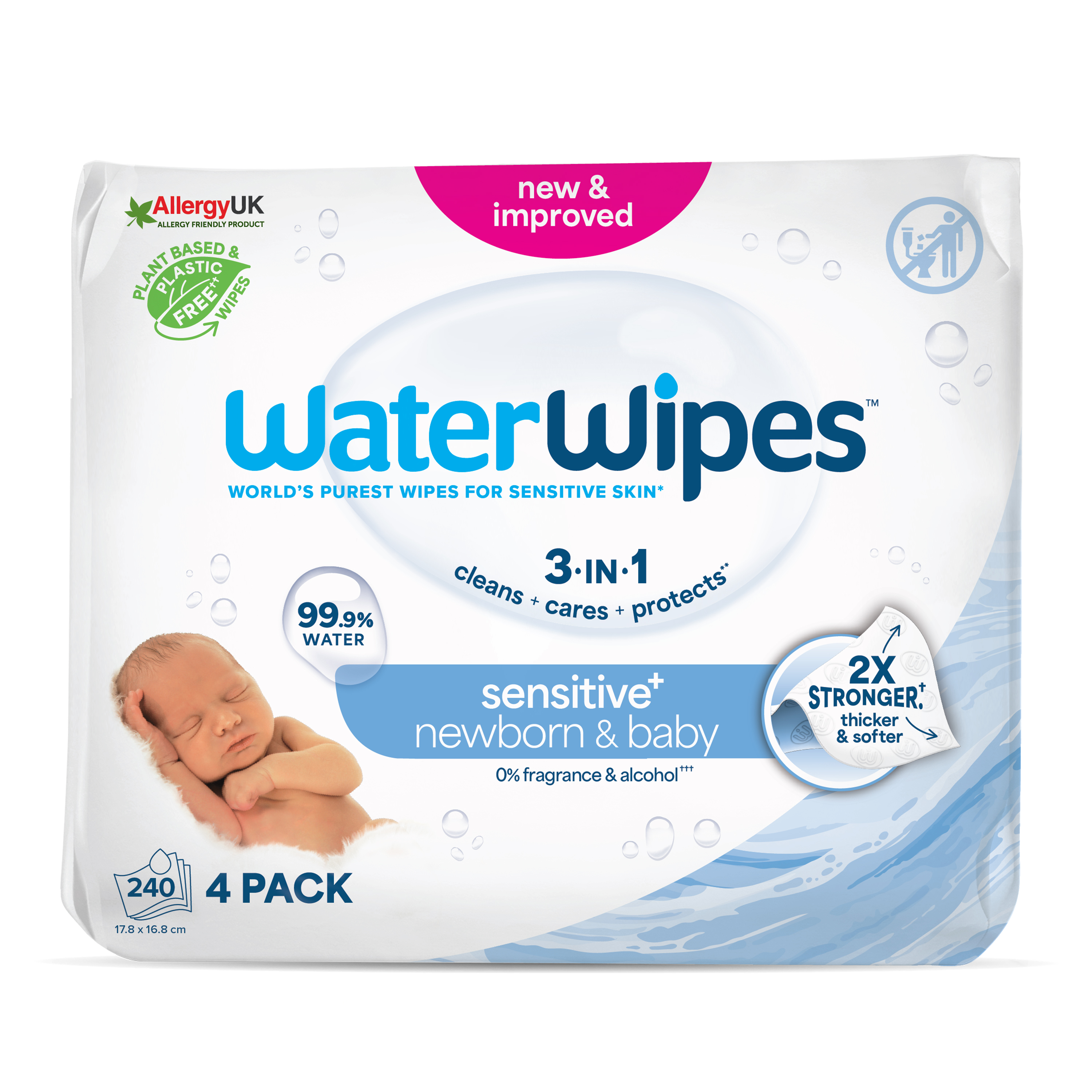 Servetele umede pentru bebelusi fara parfum, 0 luni+, 4x60 bucati, WaterWipes