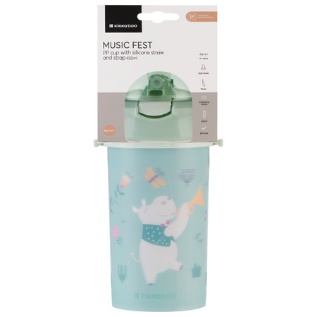 Cana cu pai si bretea Music fest, +4 ani, 450 ml, Mint, Kikka Boo