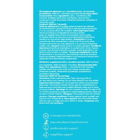 L-Carnitina lichida Carnipure + Zinc, 1 litru, Porocala, Way Better 681250
