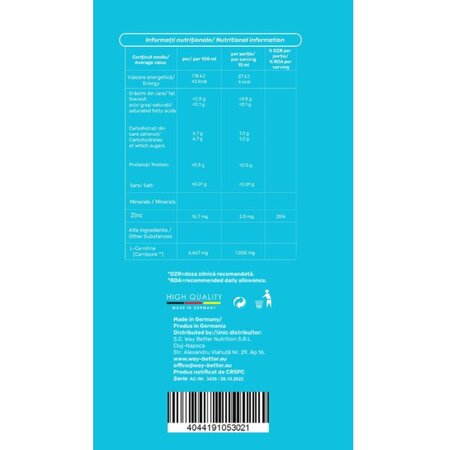 L-Carnitina lichida Carnipure + Zinc, 1 litru, Porocala, Way Better 681249
