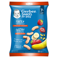 Snacks gustare cu porumb, capsune si banane, +7 luni, 28 g, Gerber