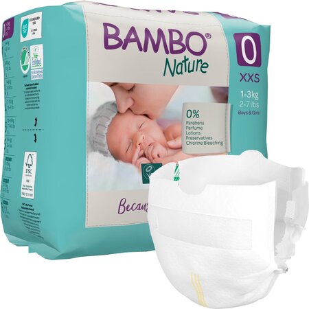 Scutece pentru prematuri, Nr.0, 1-3 kg, 24 buc, Bambo Nature 681415