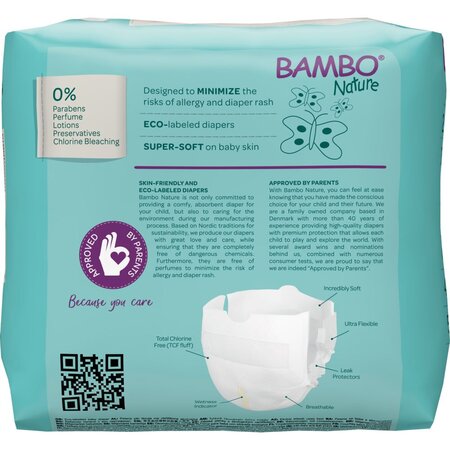 Scutece pentru prematuri, Nr.0, 1-3 kg, 24 buc, Bambo Nature 681416