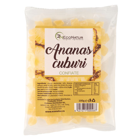 Ananas cuburi confiate, 100 g, Econatur