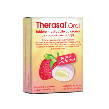 Therasal Oral, 18 tablete masticabile ,Capsuni, Vedra