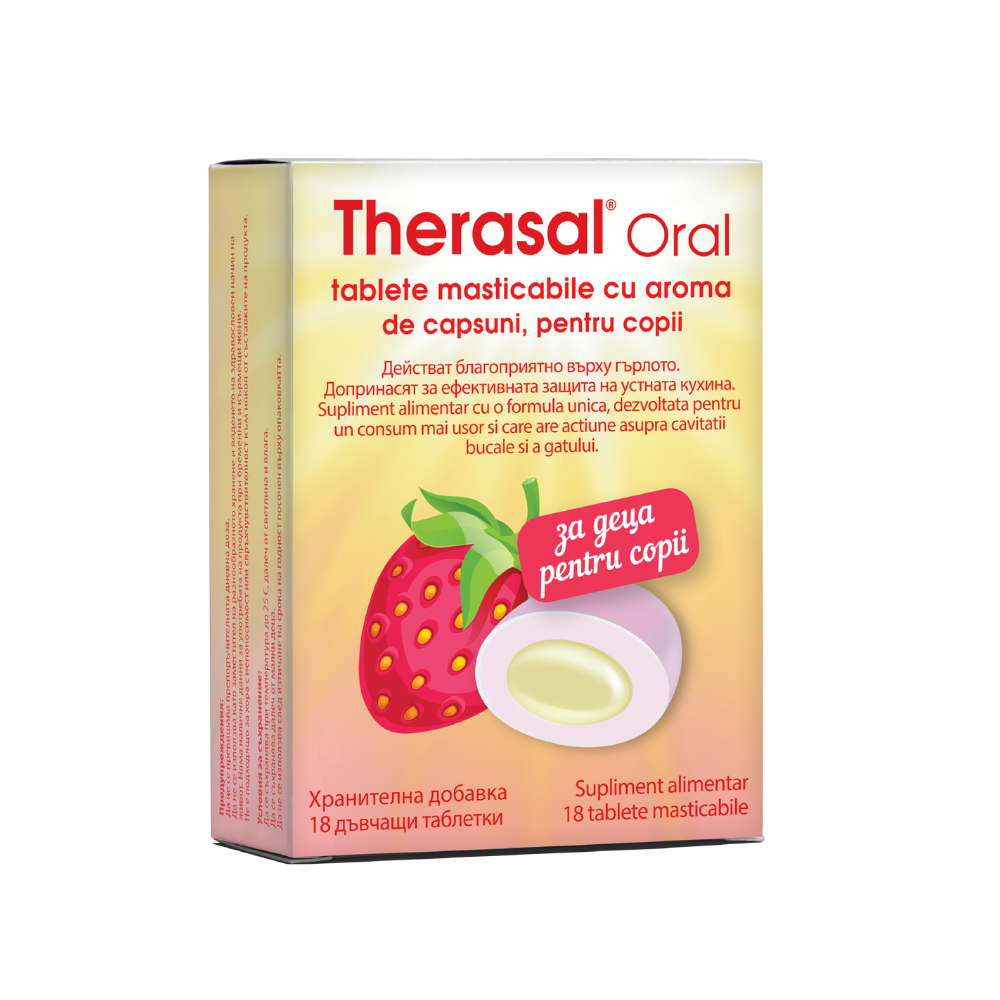 Therasal Oral pentru copii, 18 tablete masticabile ,Capsuni, Vedra