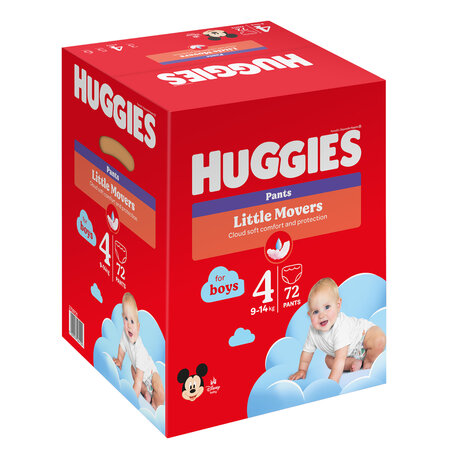 Scutece Pants Little Movers, Boy, Nr. 4, 9-14 kg, 72 bucati, Huggies
