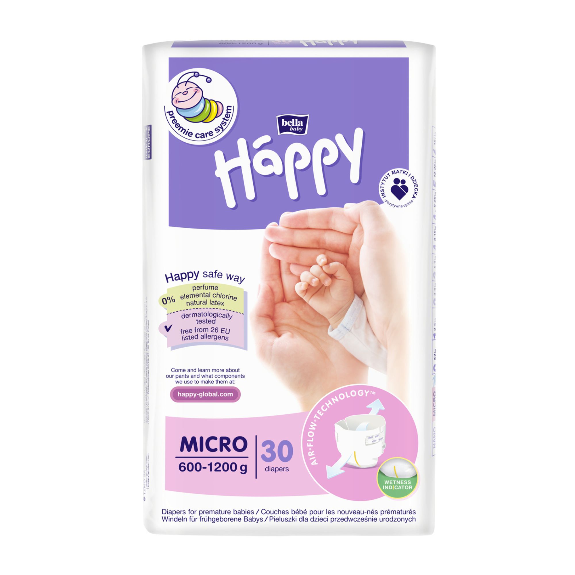 Scutece pentru prematuri Happy Micro, 600-1200 g, 30 buc, Bella