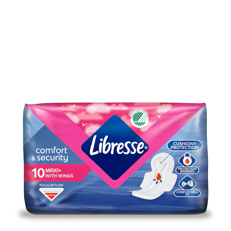 Absorbante cu aripioare Maxi+, Normal, 10 buc, Libresse