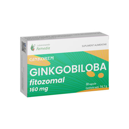 Ginkgo Biloba Fitozomal Ginkorem, 160 mg, 30 comprimate, Remedia