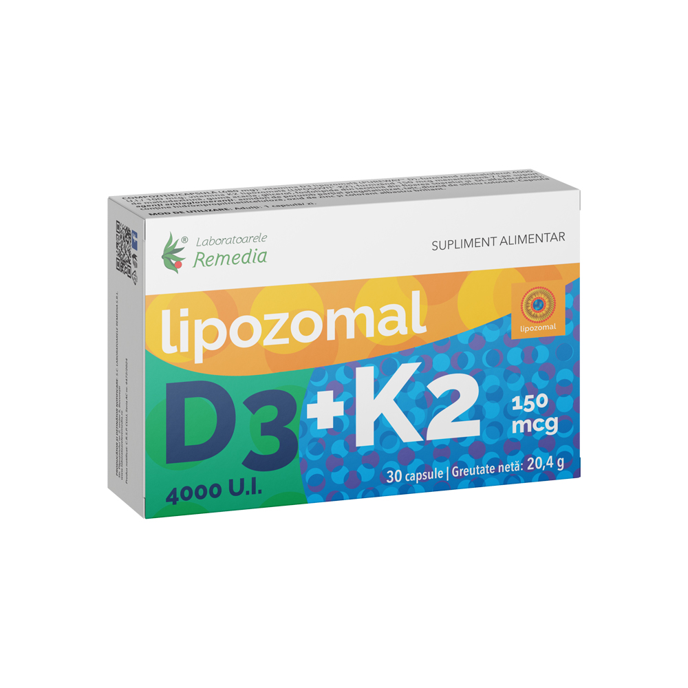 Vitamina D3 4000 UI + K2 150 mg Lipozomal, 30 capsule, Remedia