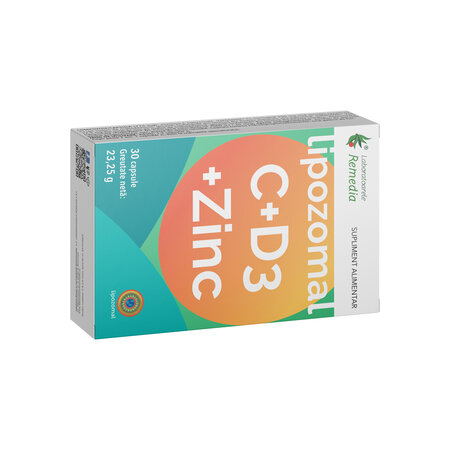Vitamina C + D3+ Zinc Lipozomal, 30 capsule, Remedia 683608